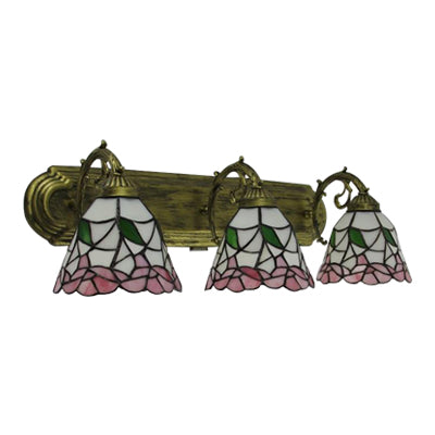 Stained Glass Floral Wall Lamp Lodge Style 3 Lights Indoor Wall Mount Light for Living Room Clearhalo 'Industrial' 'Middle century wall lights' 'Tiffany wall lights' 'Tiffany' 'Wall Lamps & Sconces' 'Wall Lights' Lighting' 99997