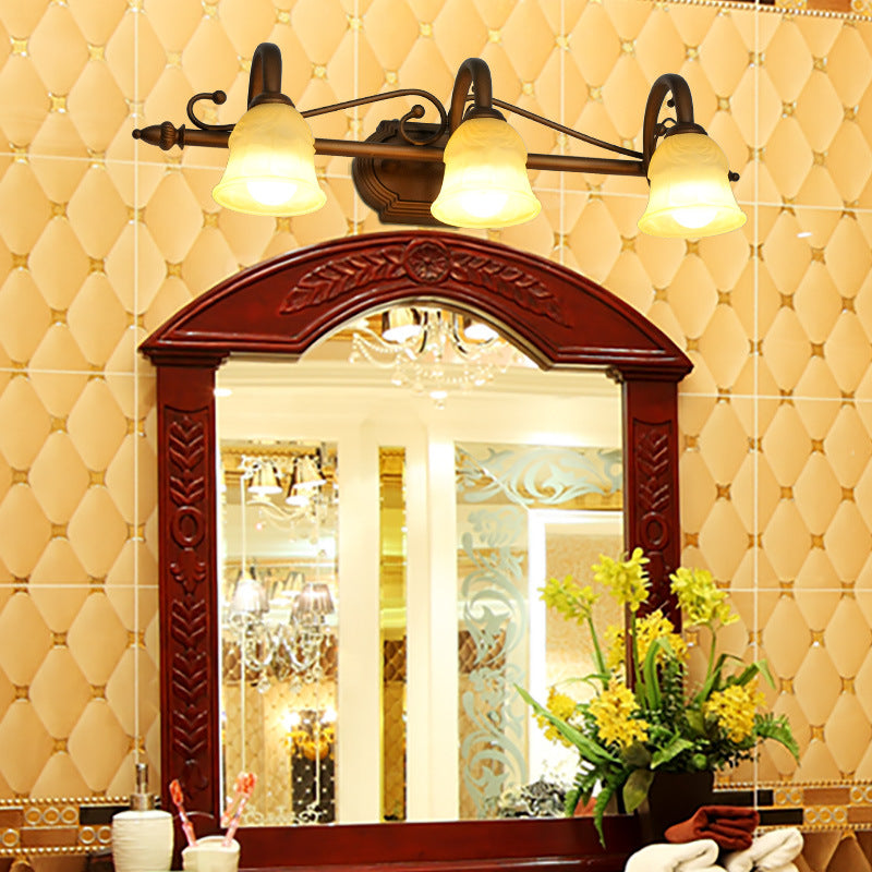 2/3/4 Lights Bell Vanity Lamp Vintage Style White Glass Sconce Light Fixture for Bathroom Clearhalo 'Vanity Lights' 'Wall Lights' Lighting' O1CN0121pLQ91Mg66jWJL06__2208359781463-0-cib