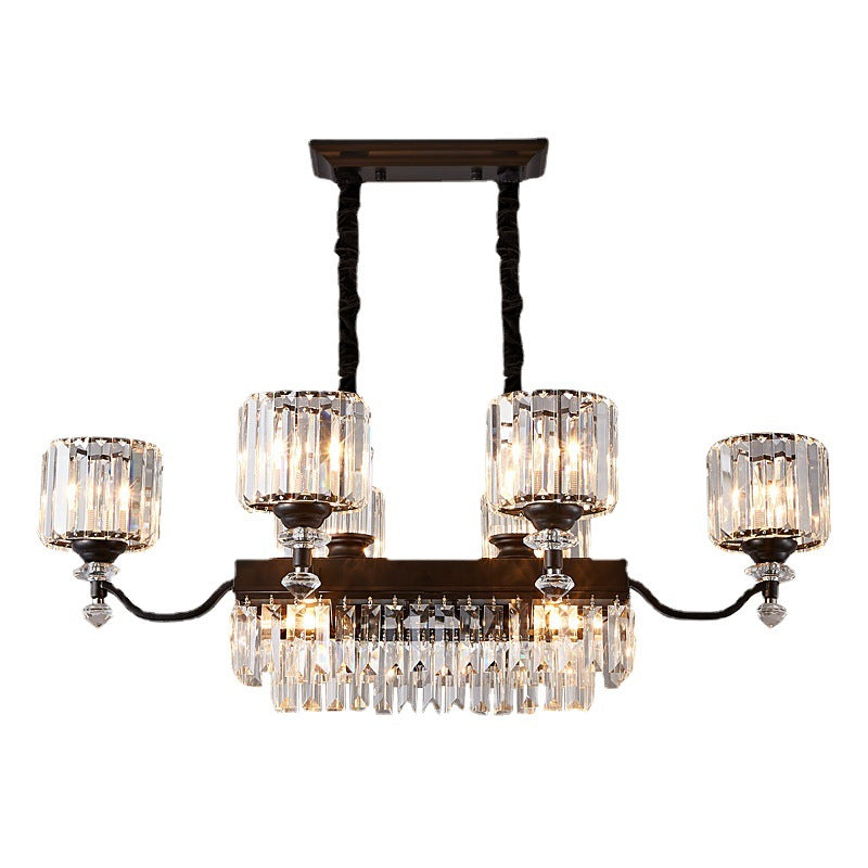 Cylinder Restaurant Island Light Fixture Contemporary Prismatic Crystal 9-Bulb Black Hanging Pendant Clearhalo 'Ceiling Lights' 'Island Lights' Lighting' O1CN015aEQy21Bs2mTx45sa__0-0-cib